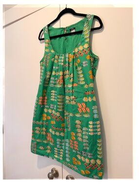 J.Crew Green Fish Print Cotton Shift Dress Sleeveless Lined Size 6